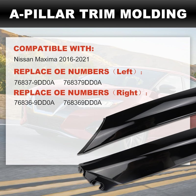USTAR Windshield A Pillar Trim Molding Fit for Nissan Maxima 2016-2021 Replace 76837-9DD0A 768379DD0A Fit Front Left Driver Side - Image 2